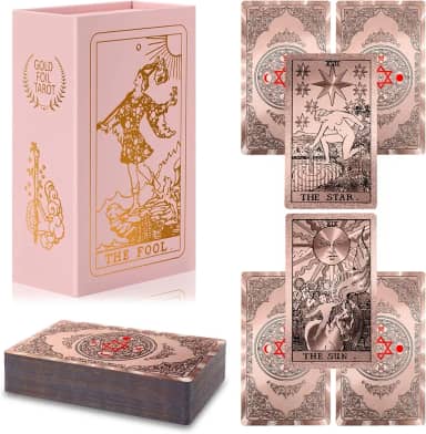 lrjrizzo Waterproof Tarot Cards with Meanings on Them Gold Tarot Cards with Guide Book Gold Foil for Beginners 78 Classic Origina Rider Waite Taro Deck Fortune Telling Game