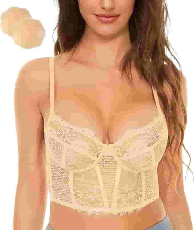 Sutiã feminino estilo balconette de renda sexy com aro e bico de silicone transparente