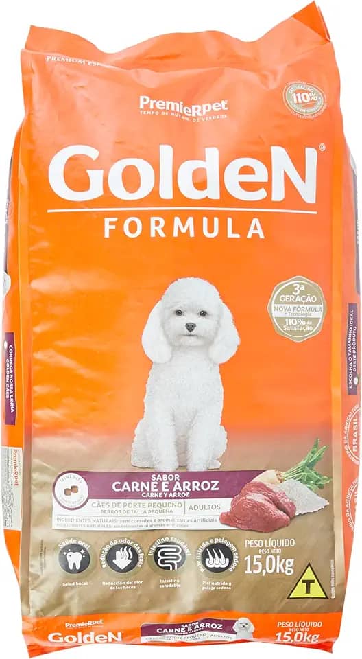 Ração Golden Fórmula Mini Bits para Cães Adultos Pequeno Porte Sabor Carne e Arroz, 15kg Premier Pet Para Todas Pequeno Adulto,