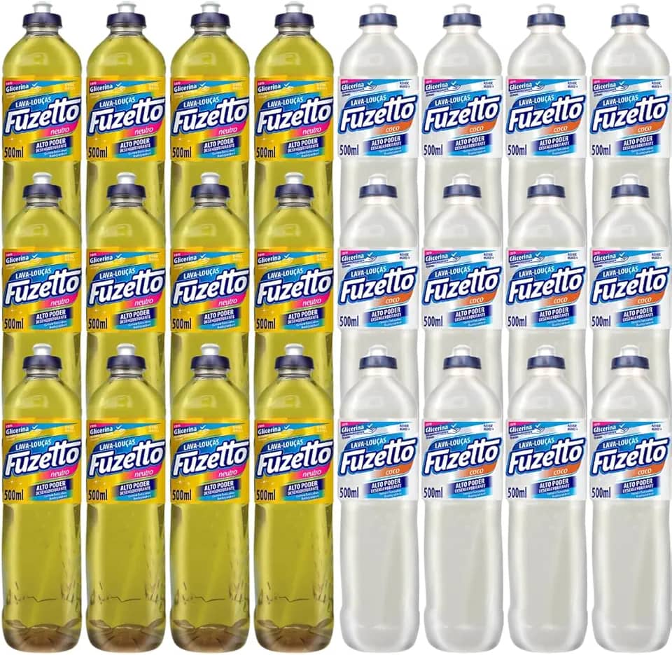 Detergente Lava Louça 500ml Fuzetto - Caixa Fechada com 24 Unidades (Duo coco/neutro)