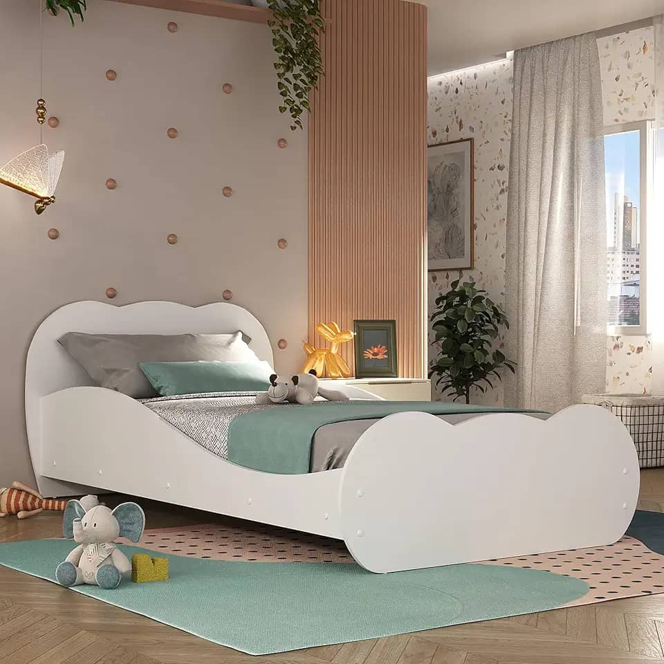 Cama Solteiro/Juvenil Safira Multimóveis em MDF Branco Premium | Para Colchão 188x88 cm | 3 Anos de Garantia