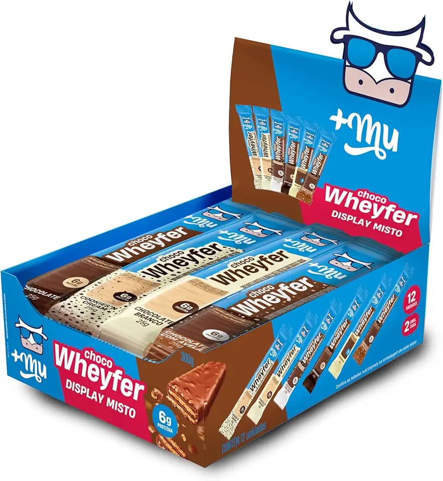 Chocowheyfer, Mais Mu, Wafer Proteico, Caixa Mista, 6g de Proteína, Zero Açúcar, Display com 12 Unidades