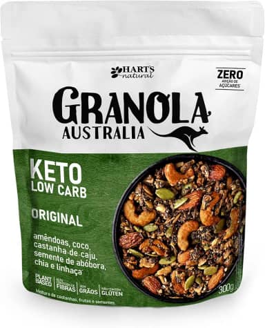 Hart's Natural Granola Australia Keto Low Carb | Granola Sem Açucar, Sem Lactose, Sem Glúten, Vegano | 100% Natural | Alto em Fibras | Snack Saudável | 300g