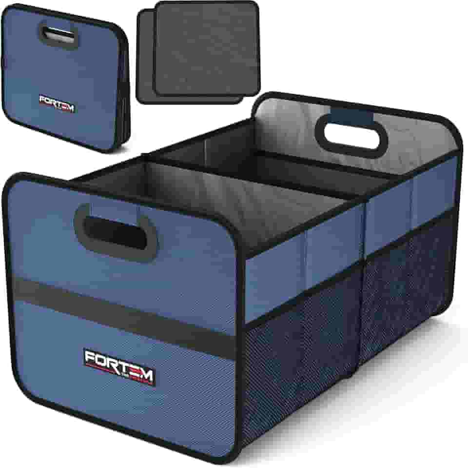 FORTEM Organizador de porta-malas de carro, organizador dobrável de dois compartimentos, SUV dobrável e armazenamento de caminhão para acessórios de carro para mulheres e homens, parte inferior