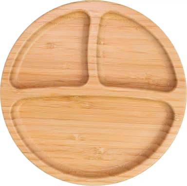 Prato Alimentação Bebê Freso Baby Introdução Alimentar Infantil BLW Bambu Biodegradável Atóxico Antibacteriano Ventosa Divisória, cor Cinza