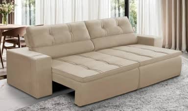 Sofá Retrátil e Reclinável 3 lugares 1,90m com Molas Stella Suede Bege Adonai Estofados