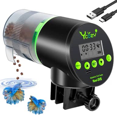 Ycozy Alimentador Automático de Peixes Recarregável com Cabo USB Alimentador Elétrico Inteligente para Peixes/Tartarugas Peixes Dispensador para Aquário e Tanque, Navi-EVS