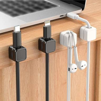 Clipes magnéticos para gerenciamento de cabos, organizador de mesa e parede para cabos de carregamento e dados, suporte de cabo magnético para armazenamento organizado de cabos, conjunto de 6