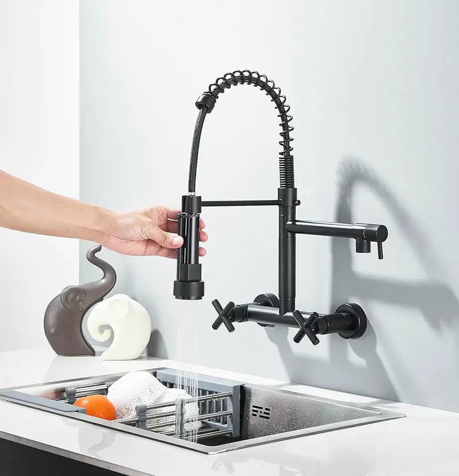 TINICO Torneira de Cozinha Gourmet Misturado, com Misturador de Extraível, Torneira de Parede em Aço Inoxidável, Preto