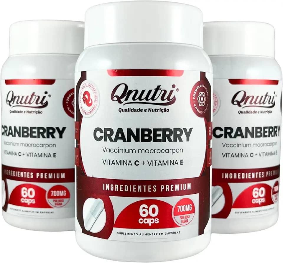 Kit 3x Cranberry 700mg 60 Cápsulas Qnutri Suplemento Natural Sem Glúten Produto em Cápsulas