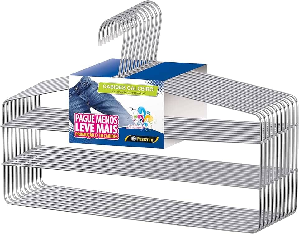 Cabide para Calça Triplo Calceiro Cromado Organização Roupa Armario - Kit com 10 unidades