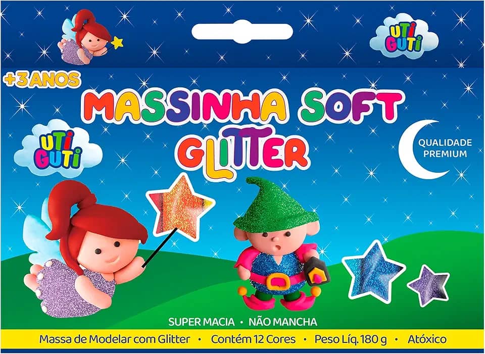Massa de Modelar, Uti Guti, 26000, Glitter, 12 Cores