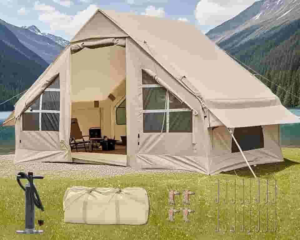 Barraca de acampamento inflável com dossel impermeável, barraca de cabine, barraca de glamping para 4 a 6 pessoas, abrigo solar, barracas Oxford ao ar livre de fácil configuração, barraca inflável