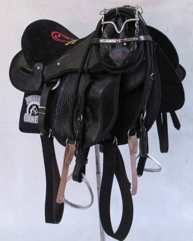 Sela Mangalarga M. Preta Com Aba Em Camurça Completa + Freio Inox + Acessórios