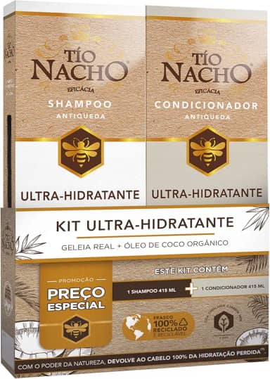 Tio Nacho Ultra Hidratante Antiqueda Kit Shampoo E Condicionador, Restaura 100% Da Hidratação Perdida, Tratamento Capilar Completo Para Cabelos Secos E Danificados, 415 Ml X 2 (2 Pack)