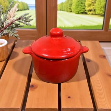 Mini Panela Vermelha de Cerâmica Caçarola Com Tampa Para Molhos