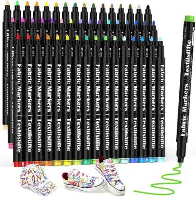 DAPAWIN 48 marcadores de tecido, marcadores de tecido permanentes para roupas, conjunto de marcadores artísticos de ponta fina para roupas de bebê, babadores, almofadas brancas, sacolas de lona - não