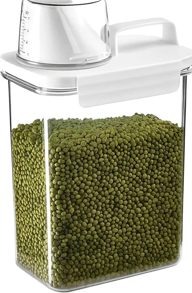 Pote Hermético Dispenser 2,3L com Tampa com Trava e Copo Medidor BPA Free Premium – Ideal para Armazenar Sabão em Pó, Arroz, Grãos e Mantimentos, Organização Completa da Cozinha