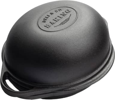 Deli&Co. Baking Pre-Seasoned Cast Iron Bread Pan Multicooker | Bake sourdough bread, grill steaks and cook stews | Seasoned with canola oil with a smooth surface finish