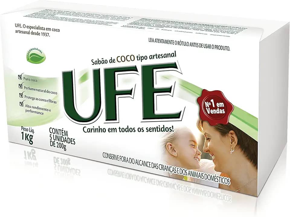 Sabão Pedra Coco 5x200g, UFE, Branco, 5X200 g