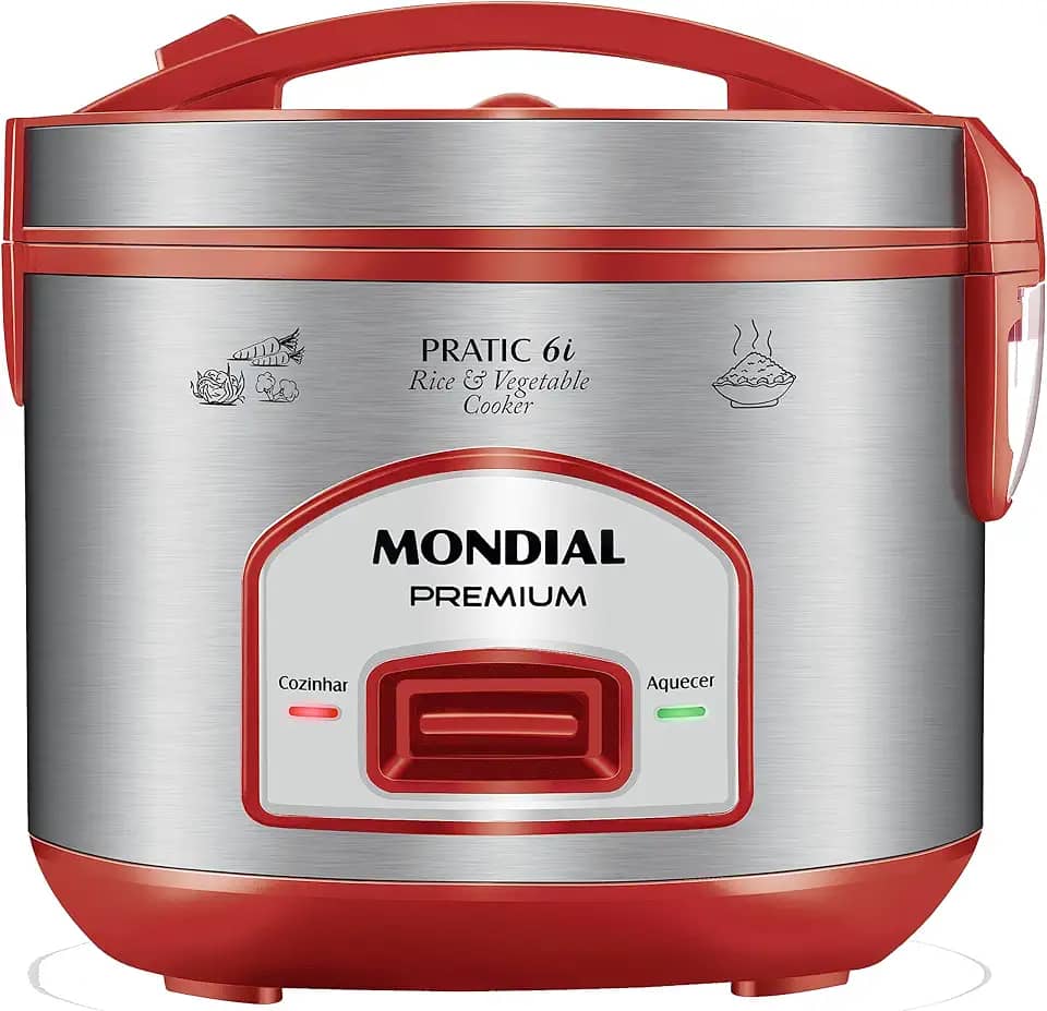 MONDIAL Panela Elétrica de Arroz, Vermelho/Inox, 500W, 110V - PE-45-6X