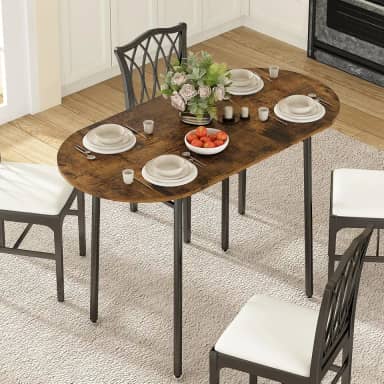 Mesa de Jantar Dobrável Oval, Duas Laterais Podem Ser Dobradas, Permitindo Controlar o Tamanho da Mesa à Vontade, São Robustas e Estáveis, Adequado para Várias Pessoas