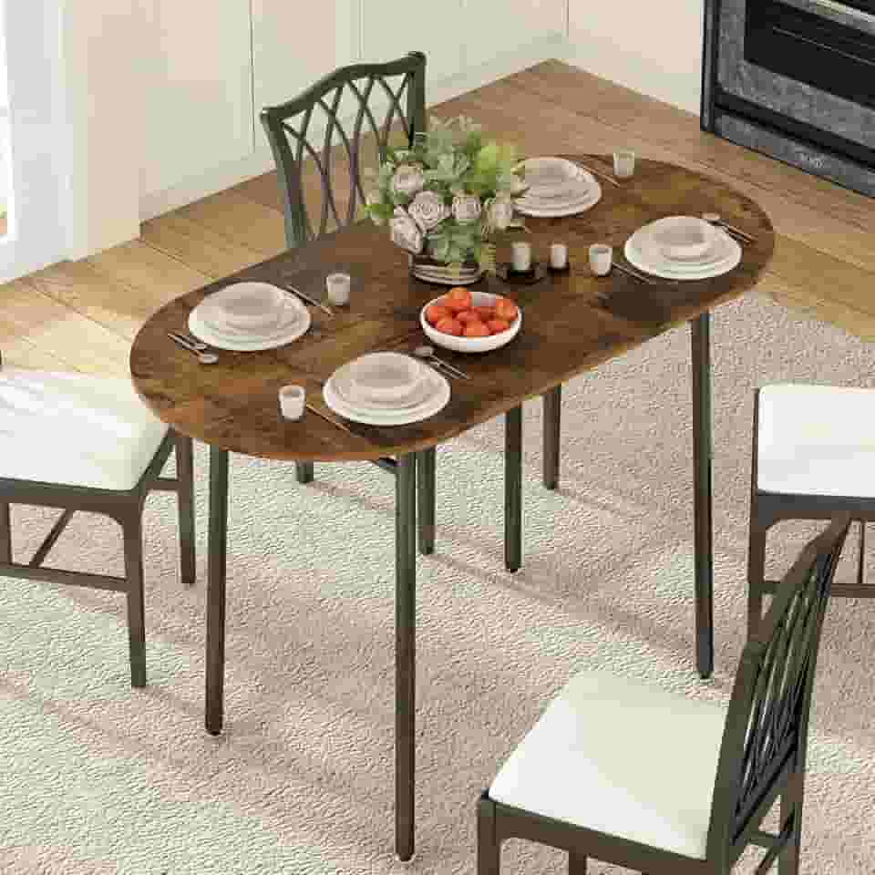 Mesa de Jantar Dobrável Oval, Duas Laterais Podem Ser Dobradas, Permitindo Controlar o Tamanho da Mesa à Vontade, São Robustas e Estáveis, Adequado para Várias Pessoas