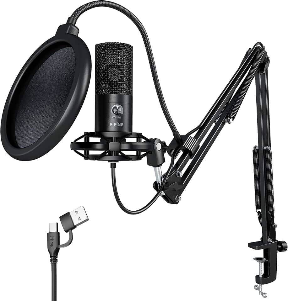 FIFINE Studio Condensador USB Microfone Computador PC Kit de microfone com suporte de choque ajustável do braço do boom para instrumentos Voice Overs Gravação Podcasting YouTube Vocal Streaming-T669