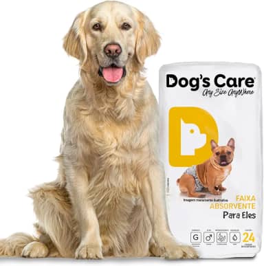 DOG’S CARE Fralda Descartável Para Cães Machos - Fralda Absorvente Para Cachorros Idosos e Filhotes - Tamanho G - Cintura de 53 a 76cm - 24 Unidades