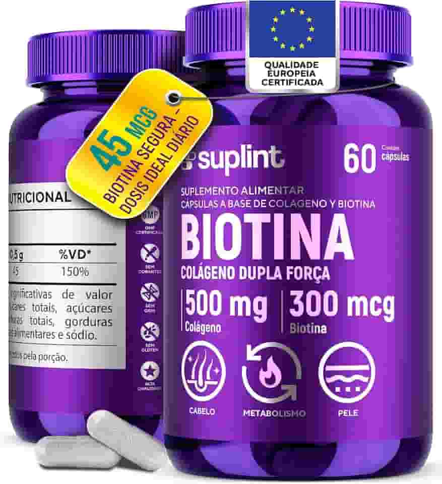 Biotina 500 MG | Complexo de Beleza para Cabelo, Pele e Unhas | Suplemento para Crescimento Capilar | Vitaminas Sem Glúten | Desenvolvido na Holanda | Vitamina B para cabelo e unha | 60 Cápsulas