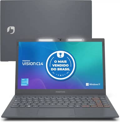 Notebook Positivo Vision C14 Celeron 4GB 128GB eMMC, Windows 11 Home, Lumina Bar, Tela 14' HD Antirreflexo, Tecla Link – Cinza