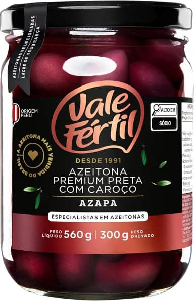 Azeitonas Pretas Premium Azapa Vale Fértil Vidro 300g