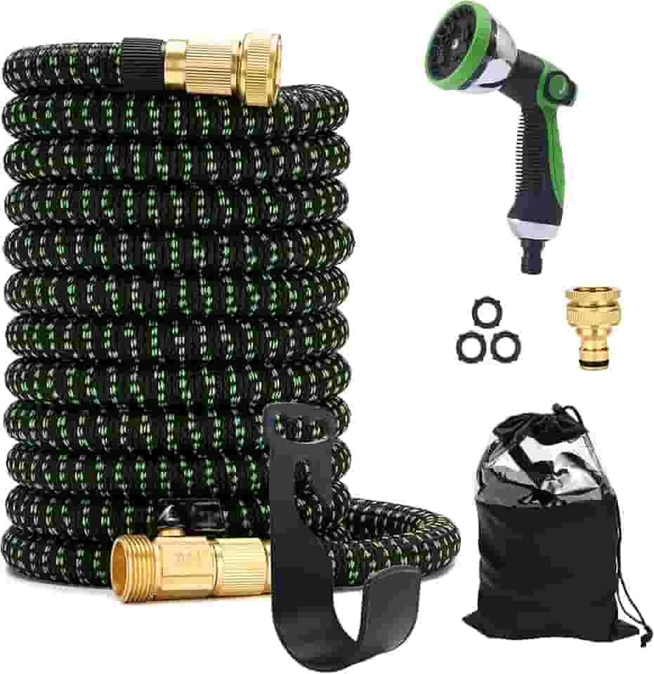 Mangueira De Jardim Retrátil De 30 Metros Com Pulverizador De 10 Bicos Funcionais, Mangueira Elástica Retrátil Leve E Flexível Com Núcleo De Látex Dobrável Durável E Conexões De Latão Sólido, Verde
