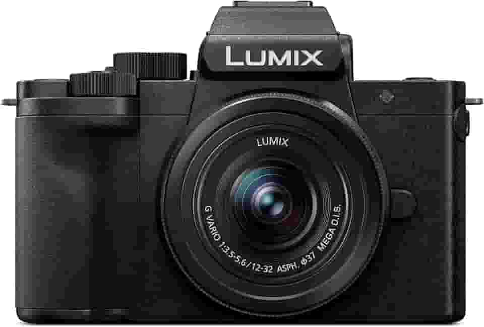 Câmera sem espelho Panasonic LUMIX G100 4k para foto e vídeo, microfone embutido com rastreamento, sistema de lentes intercambiáveis Micro Four Thirds, lente de 12 a 32 mm, sensor híbrido de 5 eixos