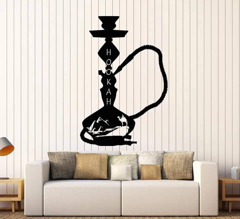 Decalque de parede de vinil narguilé fumaça egípcio shisha adesivos grande decoração (836ig) verde escuro