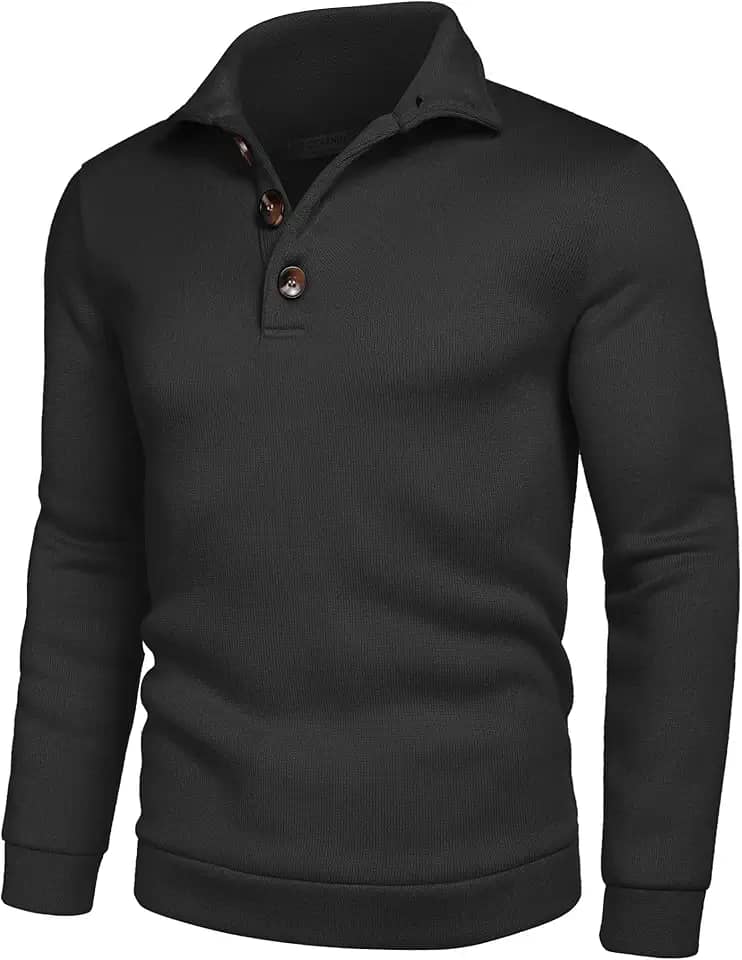 Suéter masculino casual slim fit pulôver tricotado camisola térmica cochilo interno, Preto, Large