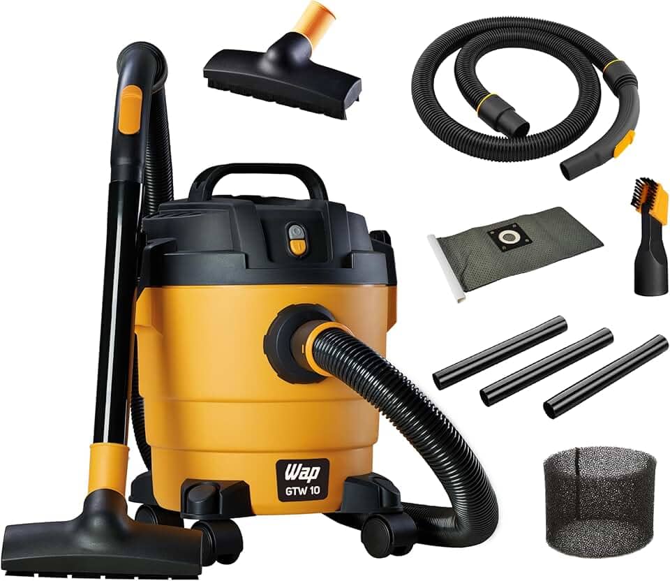 WAP Aspirador de Pó e Água GTW 10, Compacto, 10 Litros, com Mangueira de 1,5 Metros, Filtro Lavável, 140mbar 1400W 220V