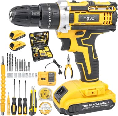 Furadeira e Parafusadeira de Impacto Sem Fio 21V, kit ferramentas 30 acessórios com 2 Baterias 2000mAh e Carregador, percussão de 35Nm, 25+3 configurações de torque, 2 velocidades, LED, para DIY