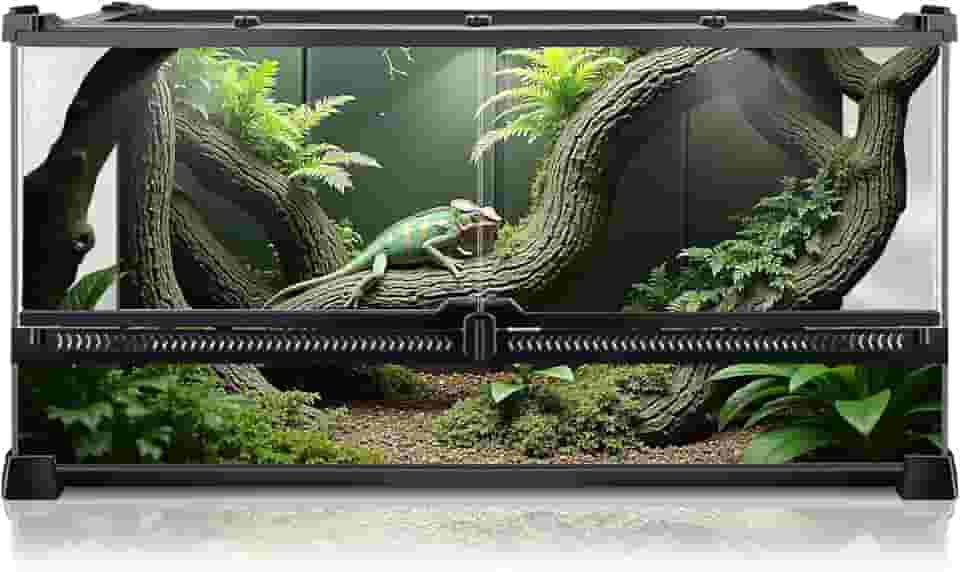 Terrário de répteis 50,8 x 30,5 x 25,4 cm, compartimento de tanque de vidro completo para pequenos répteis, lagartixas, sapos, lagartos, cobras, aranhas, tartarugas, habitat de terrário da floresta