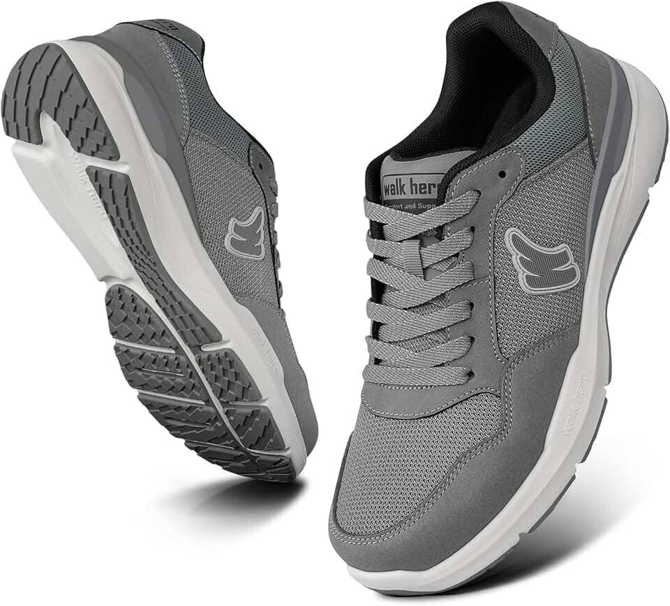 Tênis de caminhada masculino para fascite plantar, ortopédico, suporte de arco com bico largo, tênis masculino confortável com sola de borracha antiderrapante, Cinza, 41