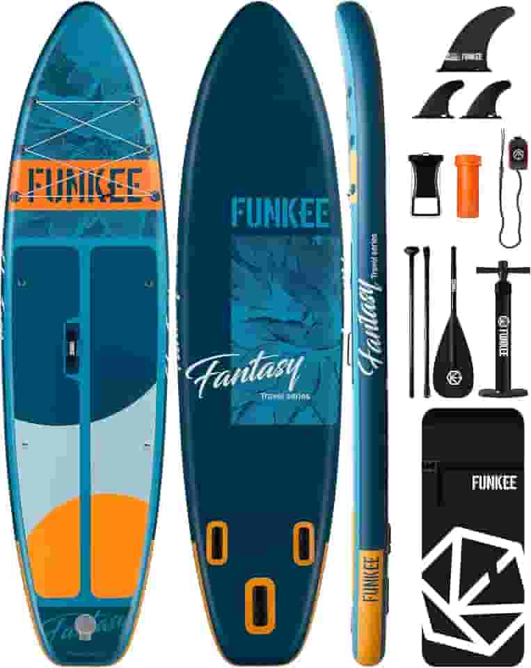 Prancha de stand up paddle inflável extra larga de 11'×34'×6', prancha de sup com barbatanas removíveis, mochila, remo flutuante, trela de segurança, capa de telefone flutuante para a