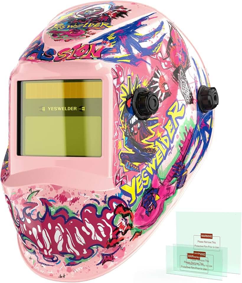YESWELDER Capacete de soldagem de escurecimento automático, bloqueio de luz azul, capa de solda movida a energia solar de cor verdadeira 1/1/1/1 com 2 sensores de arco, máscara de soldador de sombra