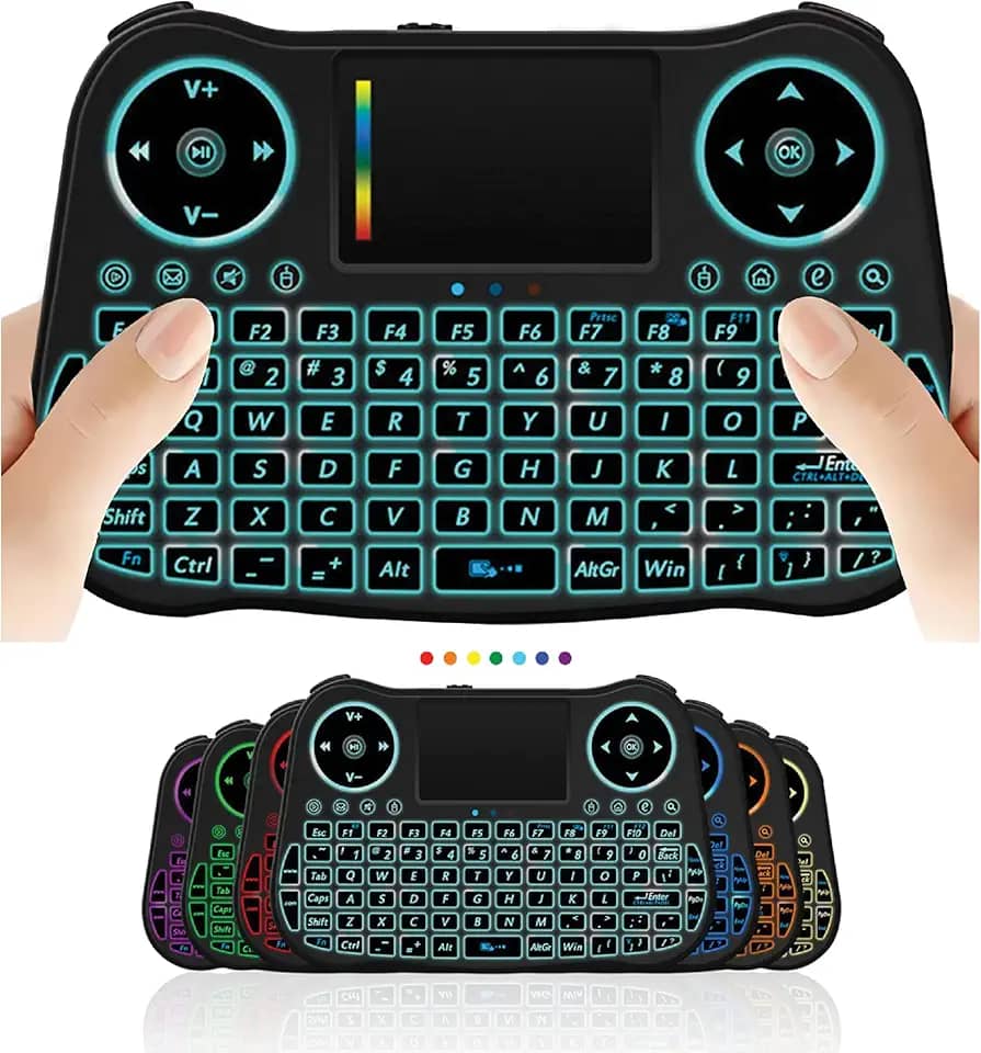 Mini teclado sem fio controle remoto touchpad mouse combo controlador com retroiluminação RGB para Android TV Box Smart TV com sistema operacional + USB PC computador laptop janela OS HTPC Home