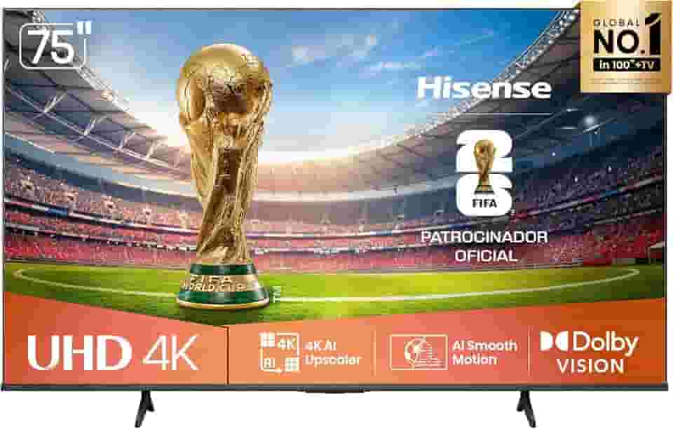 Hisense Smart TV 4K 75' Polegadas 75A6NV com Dolby Vision, HDR10, HLG, DTS Virtual X, Compatibilidade Alexa e Google Home