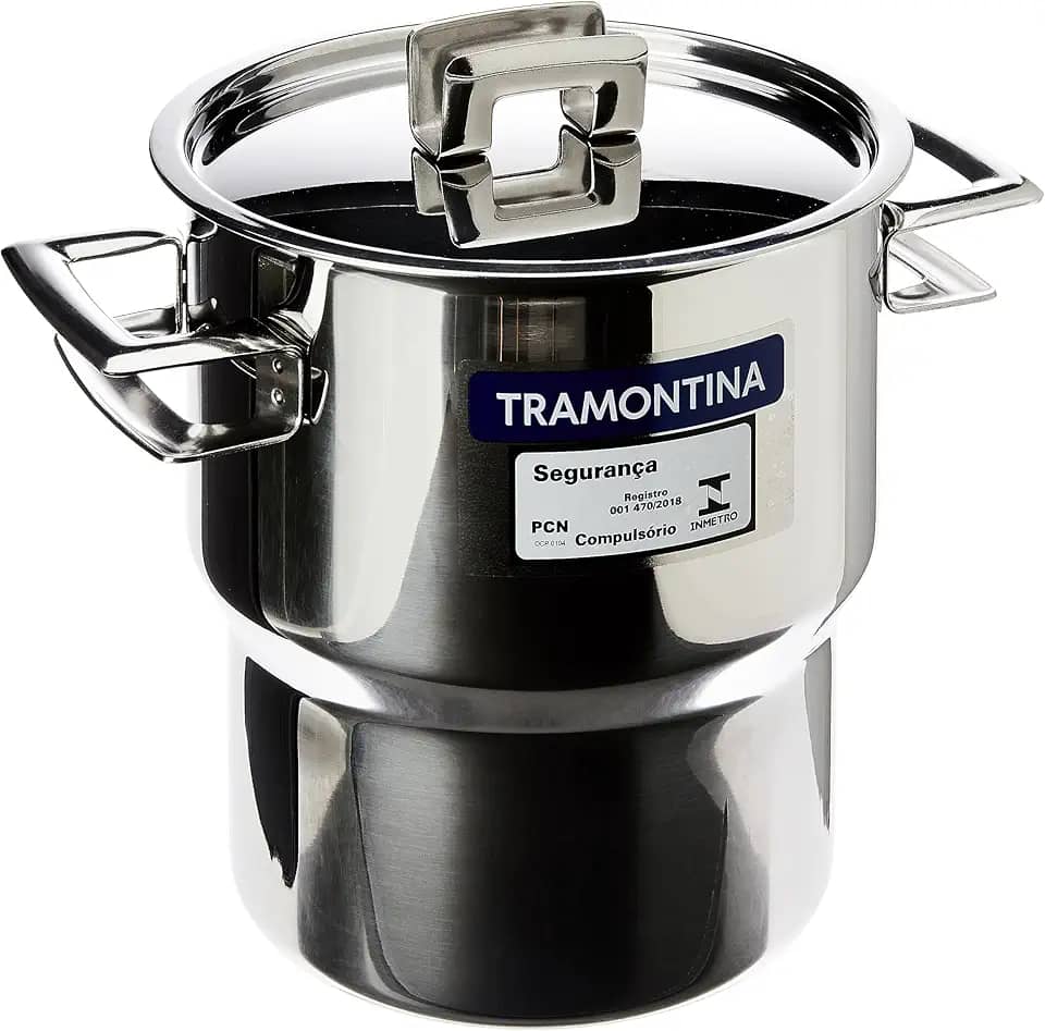 Cuscuzeira Tramontina Brava Em Aço Inox Com Alças E Tampa 14 Cm 2, 1 L Tramontina Inox Cuscuzeira Aco Inox Brava