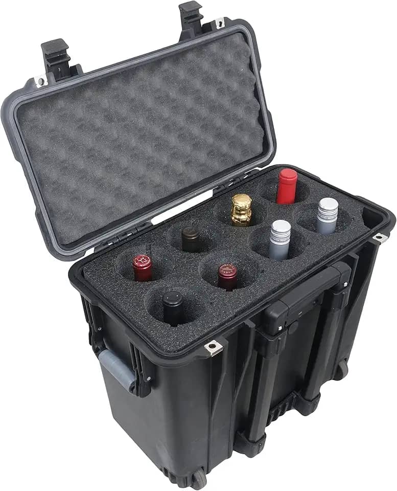 Case Club Estojo para 8 Garrafas de Vinho- Porta-Vinhos com Rodas Isolado e Suporte para Gargalo de Garrafa- Compatível com Tsa para Viagens Aéreas- Estojo Rígido À Prova D'Água e (, Preto)