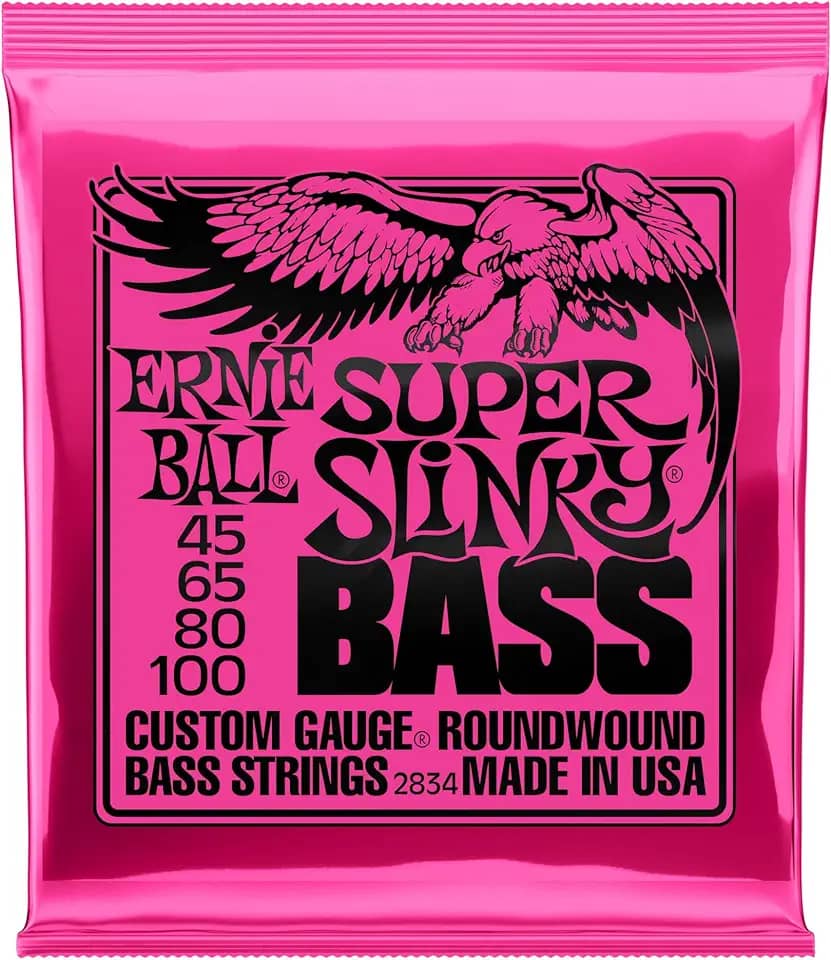 Cordas para baixo Ernie Ball Super Slinky P02834, revestimento de níquel, calibre 45-100