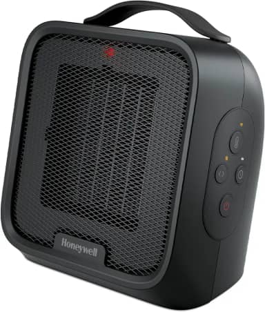 Honeywell Aquecedor de cerâmica UberHeat Plus para salas pequenas, silencioso e compacto, com configurações de calor variáveis e temporizador de desligamento automático, preto, HCE220B