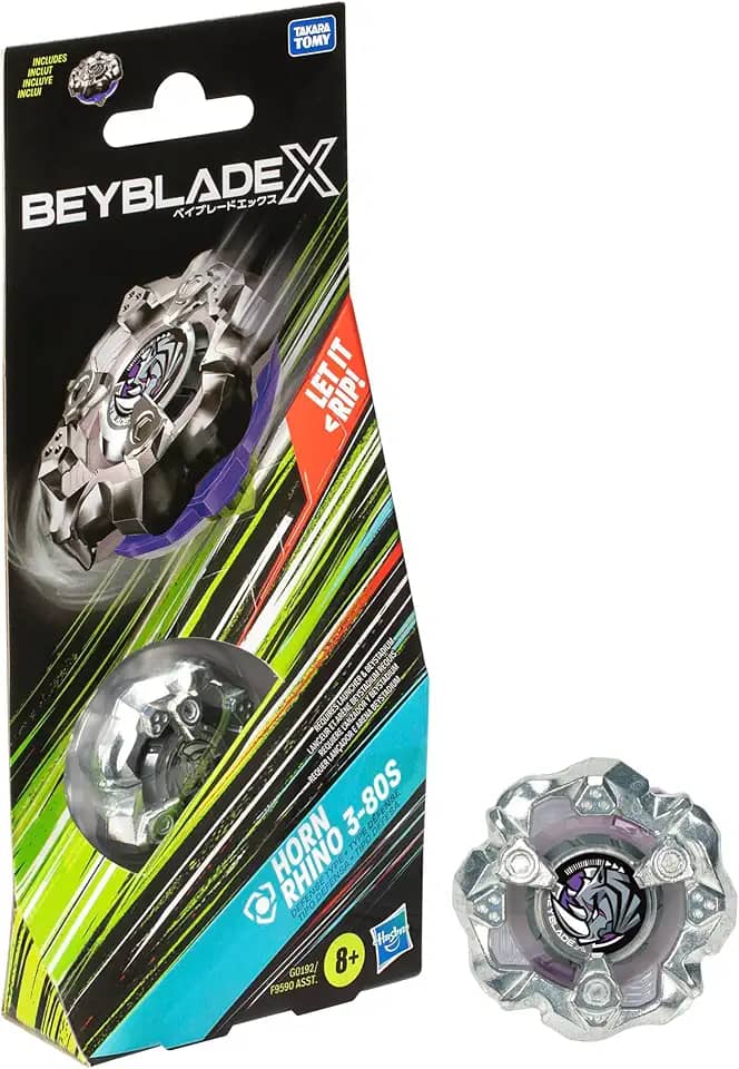 Beyblade X, Pião, Horn Rhino 3-80S - Conjunto de Brinquedo Tipo Defesa, Giro à Direita, Booster Pack - A partir de 8 Anos