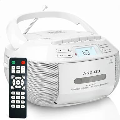 CD Player, 110-220V, Combo CD E Leitor de Cassete, Rádio AM FM Portátil, Radio CD Player com Bluetooth 5.1, Unidade Auxiliar/USB, Tensão Ajustável Manualmente Na parte Inferior da Unidade